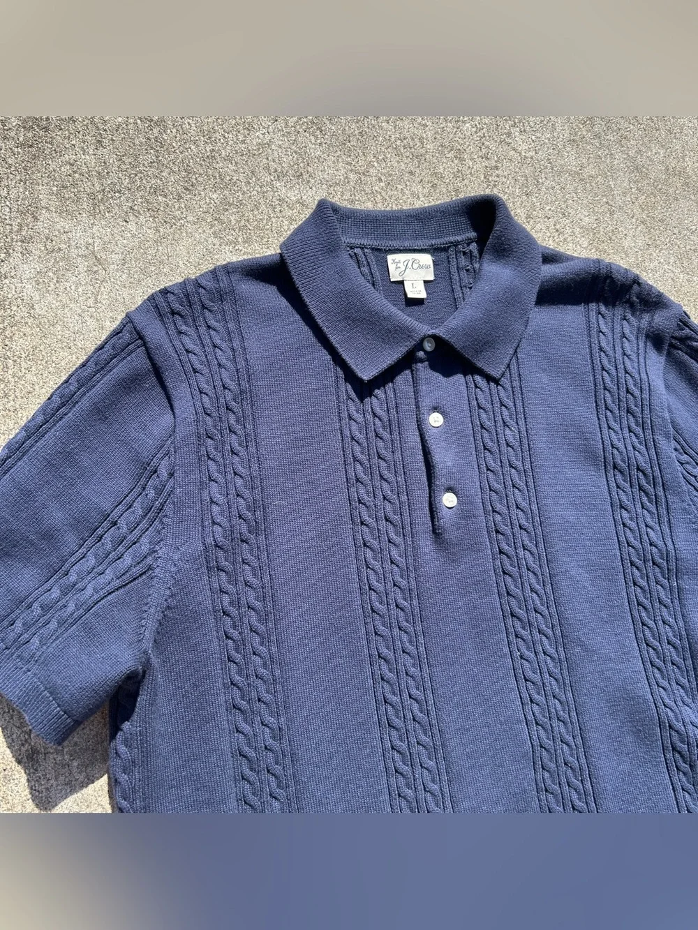 J. Crew Men’s Navy Cable-Knit Polo Shirt Large